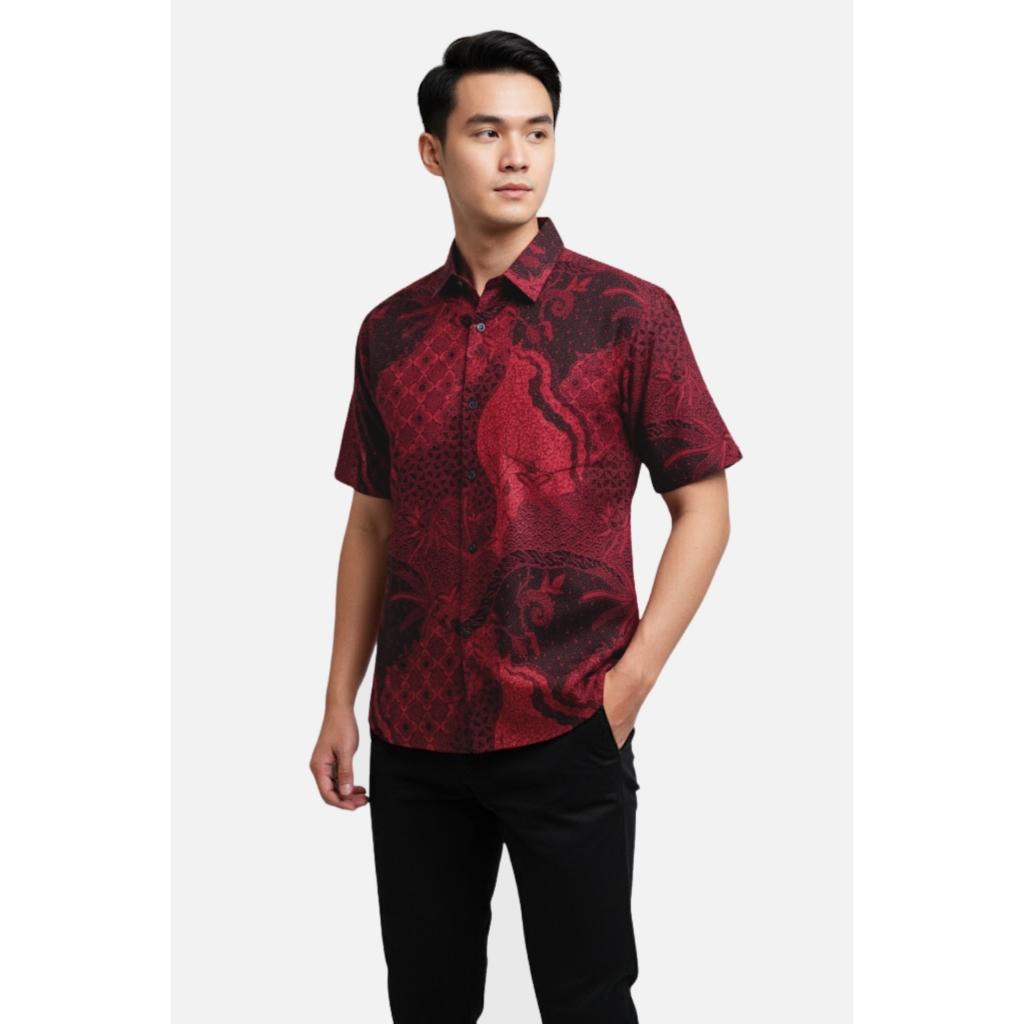 Odza Atasan Batik Couple Lengan Pendek Luaran Vest Rompi Set Baju Outer Pria Wanita Allsize Parama Merah Maroon Natal Imlek Sincia