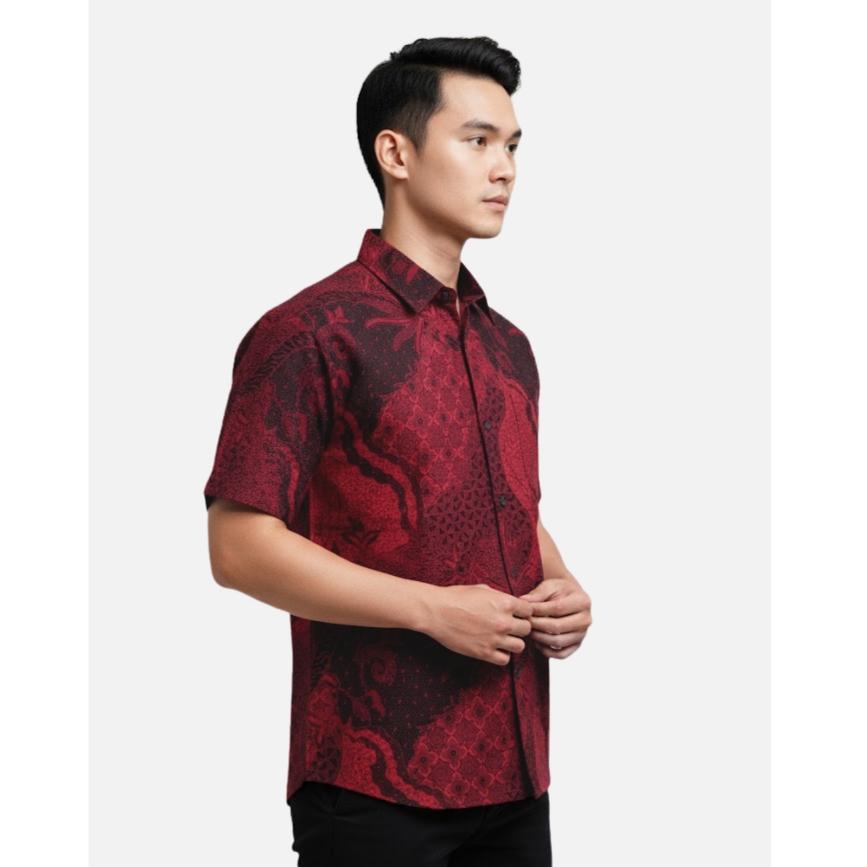 Odza Atasan Batik Couple Lengan Pendek Luaran Vest Rompi Set Baju Outer Pria Wanita Allsize Parama Merah Maroon Natal Imlek Sincia