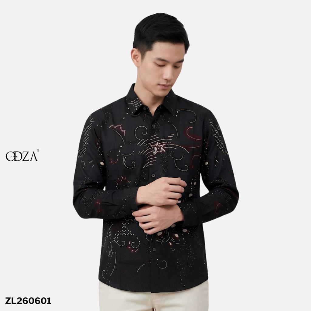 Odza Batik Couple Kemeja Pria Slim Fit Blouse Wanita Lengan Panjang Katun Premium Kondangan Decaddi Hitam