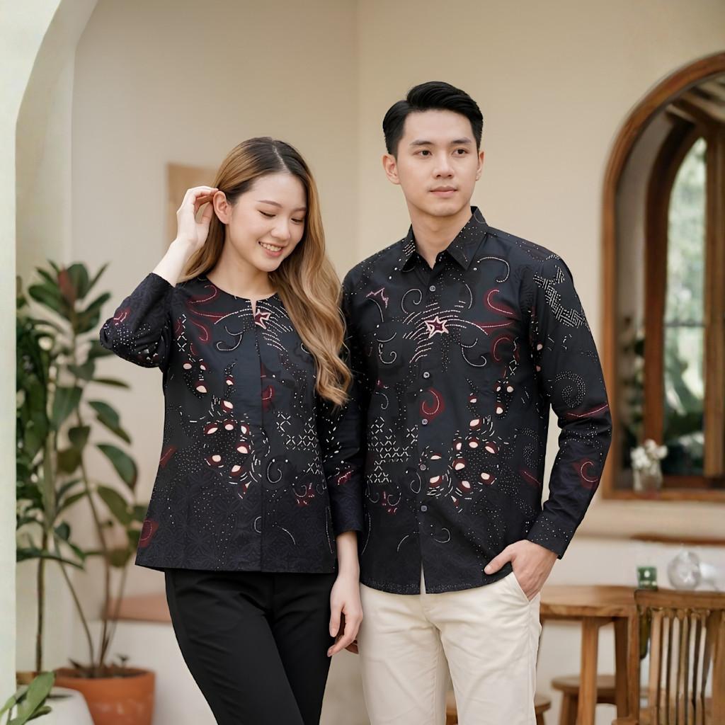 Odza Blouse Batik Wanita Lengan 7/8 Katun Premium Baju Kerja Kondangan Atasan Kebaya Decaddi Hitam