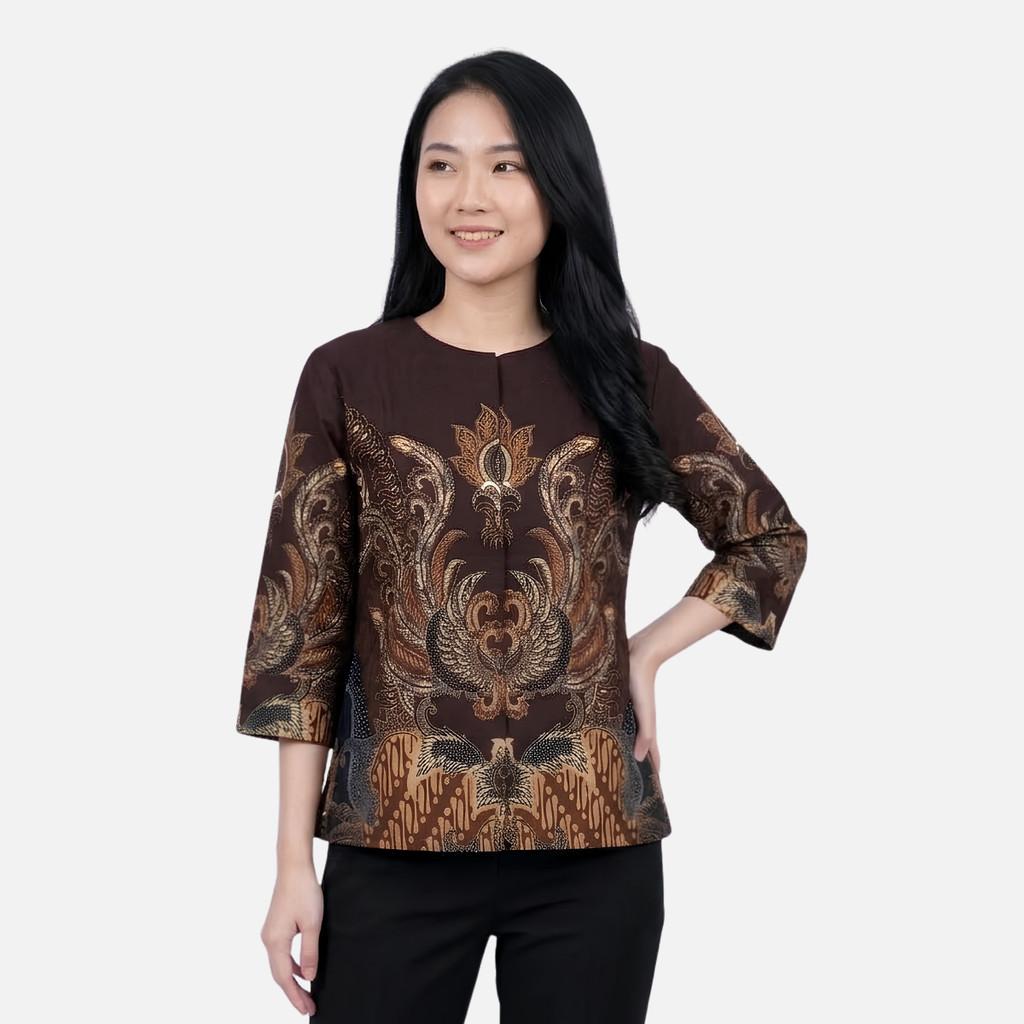 Odza Batik Couple Set Kemeja Pria Blouse Wanita Lengan Panjang 7/8 Katun Premium Kondangan Dakupa Coklat Tua