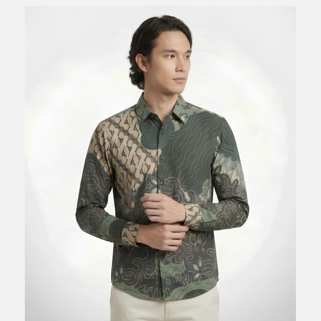 Odza Batik Couple Set Kemeja Pria Blouse Wanita Lengan Panjang 7/8 Cotton Printing Slim Fit Jumbo Dakota Hijau