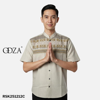 Odza Baju Koko Lengan Pendek Pria Dewasa Kemeja Kerah Mandarin Katun Import Model Terbaru Fahimka Cream