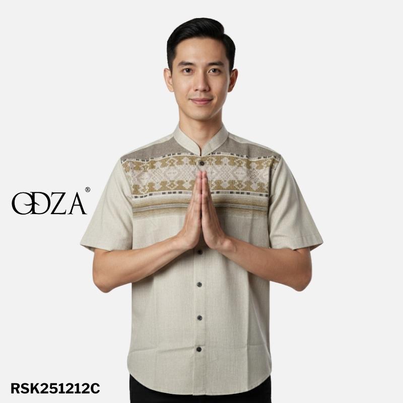 Odza Baju Koko Lengan Pendek Pria Dewasa Kemeja Kerah Mandarin Katun Import Model Terbaru Fahimka Cream