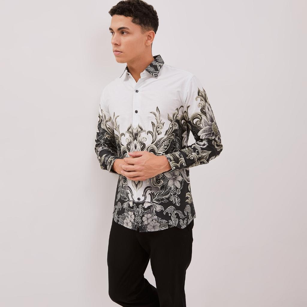 Odza Baju Kemeja Batik Pria Slim Regular Fit Lengan Panjang Mewah Saktora