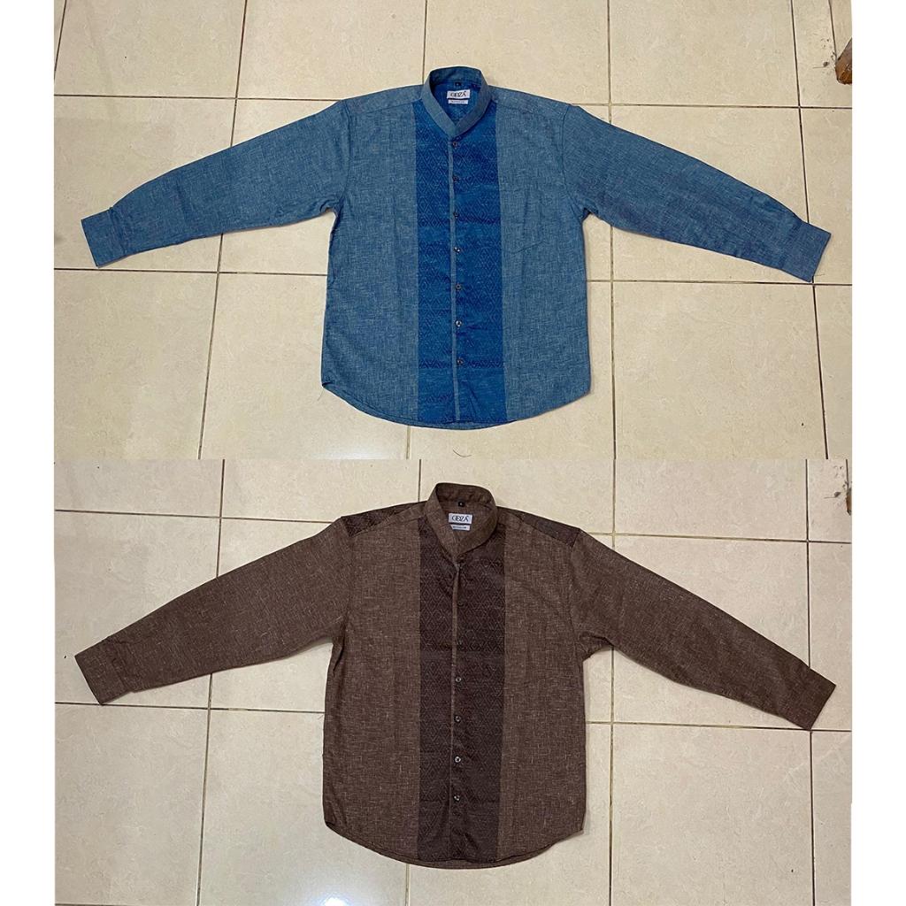 Odza Baju Kemeja Koko Pria Lengan Panjang Regular Fit Modern Askarita Biru Tua