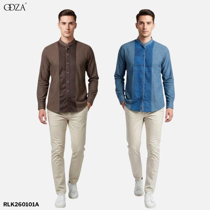 Odza Baju Kemeja Koko Pria Lengan Panjang Regular Fit Modern Askarita Biru Tua