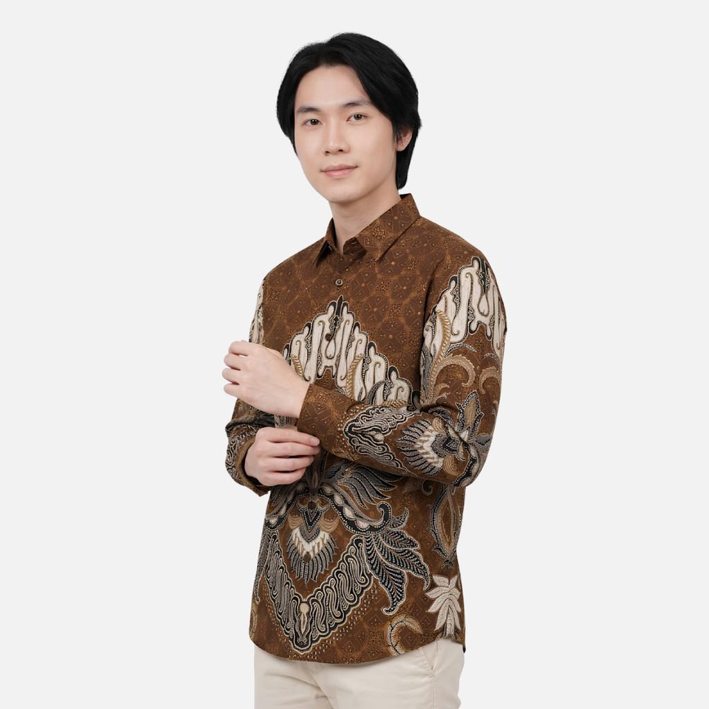 Odza Batik Couple Set Kemeja Pria Blouse Wanita Lengan Panjang 7/8 Katun Premium Kondangan Jauwe Coklat