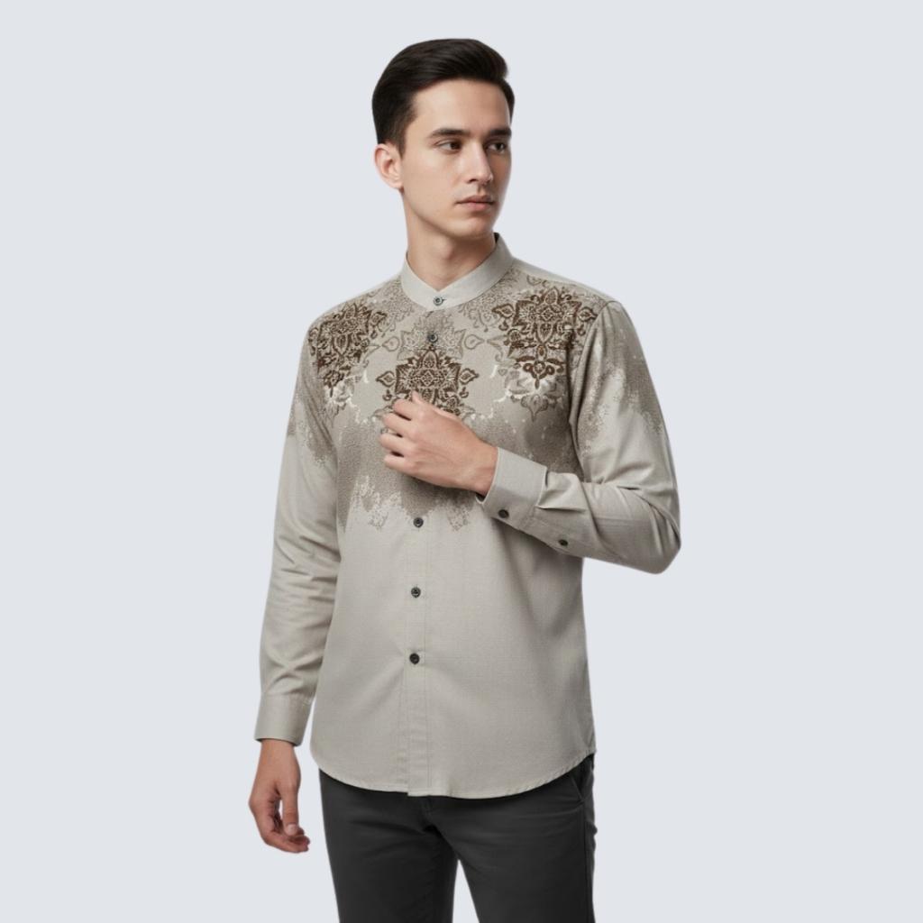 Baju Koko Kombinasi Batik Muslim Lengan Panjang Kerah Shanghai Modern Modern