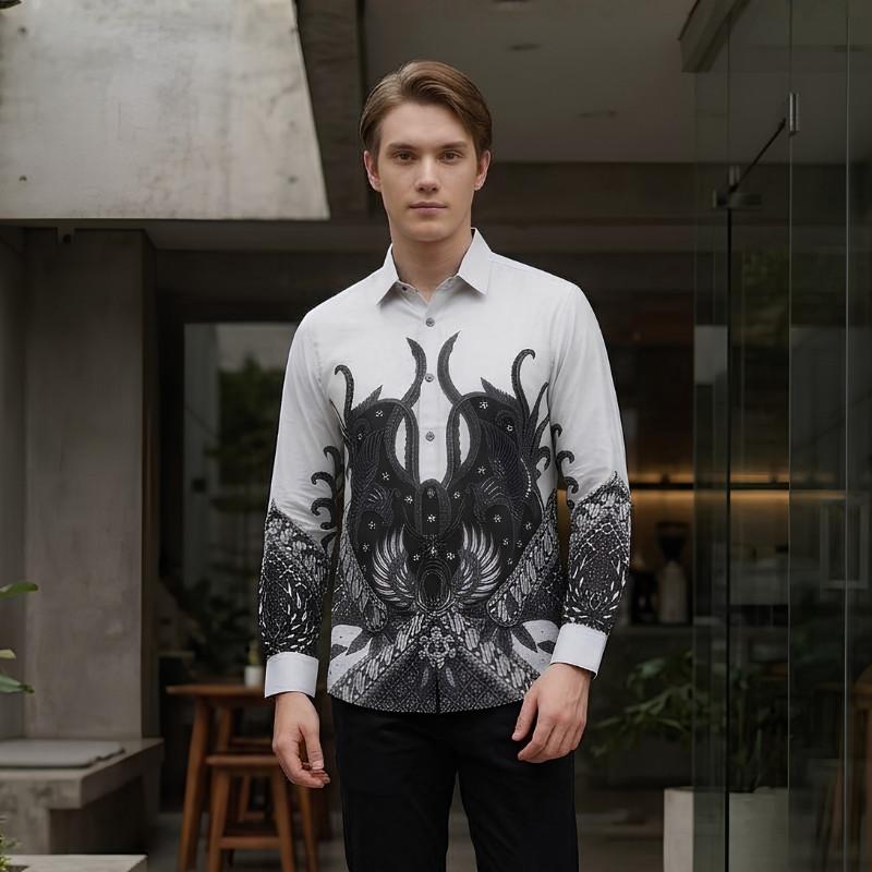 Odza Batik Couple Set Kemeja Pria Slim Fit Blouse Wanita Lengan Panjang 7/8 Katun Premium Kondangan Saktora