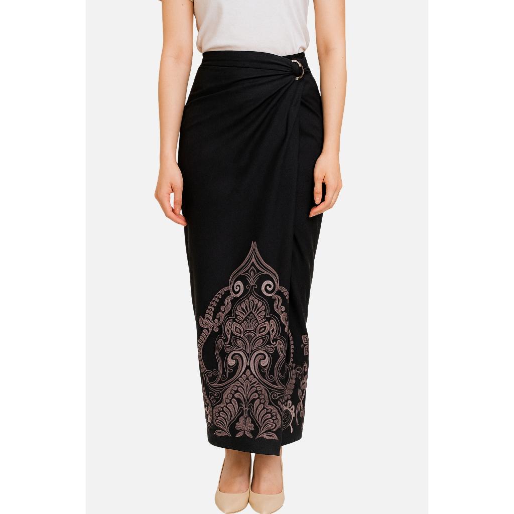 Odza Set Kemeja Rok Lilit Batik Couple Pria Wanita Lengan Panjang Kebaya Motif Jumputan Hitam Naradipta