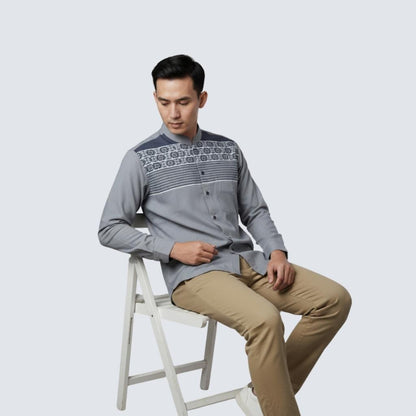 Odza Baju Koko Lengan Panjang Pria Jumbo Kemeja Muslim Big Size Modern Regular Fit Gravia Abu-abu Dusty Pink