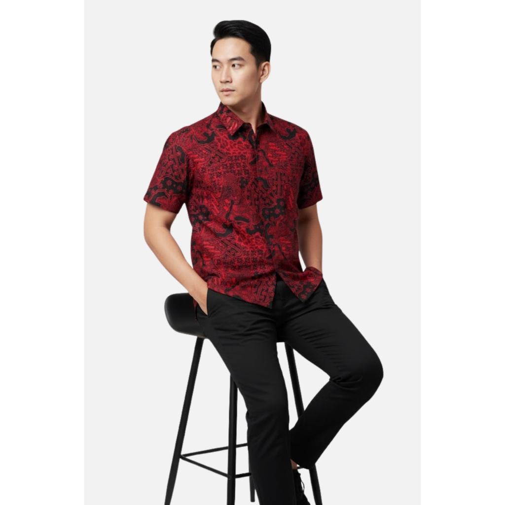 Odza Atasan Batik Couple Lengan Pendek Luaran Vest Rompi Set Baju Outer Pria Wanita Allsize Parama Merah Maroon Natal Imlek Sincia