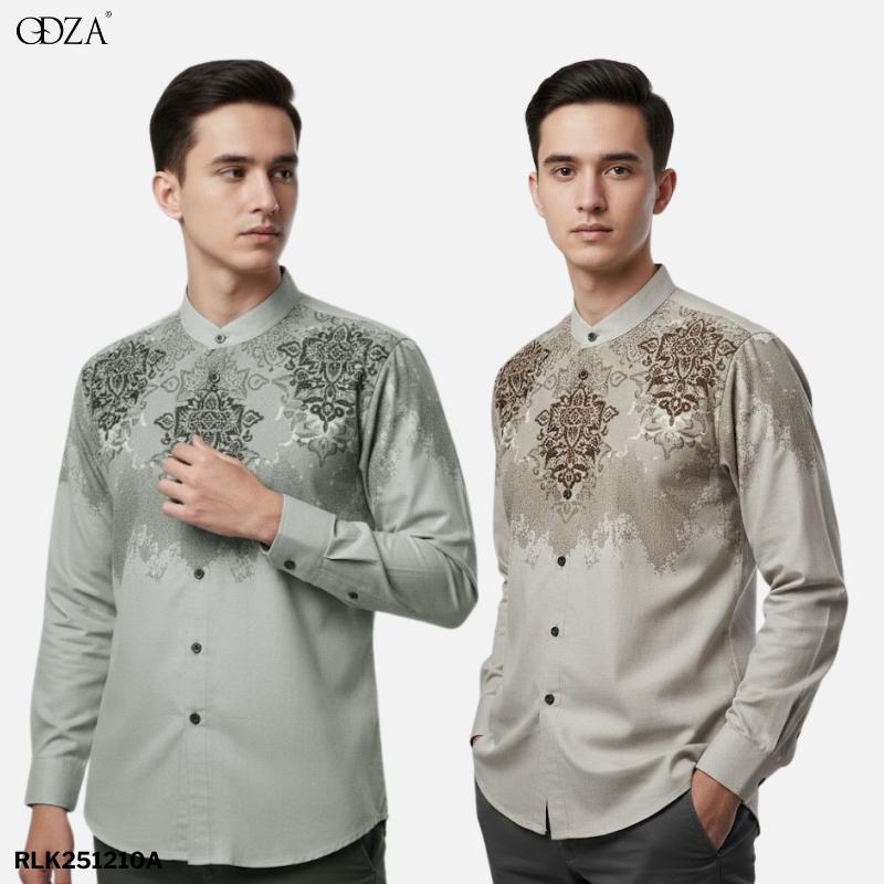 Baju Koko Kombinasi Batik Muslim Lengan Panjang Kerah Shanghai Modern Modern