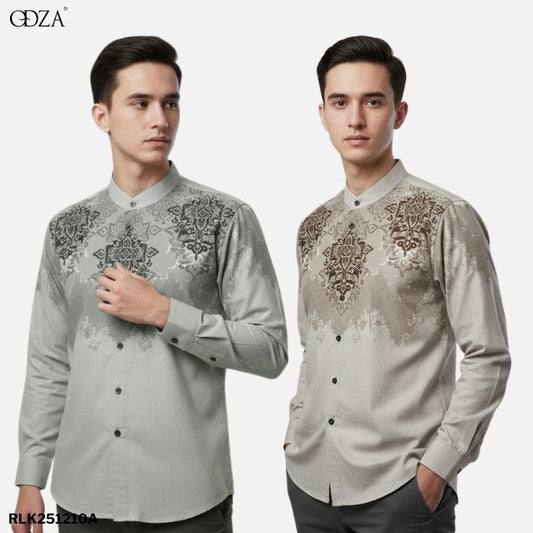 Baju Koko Kombinasi Batik Muslim Lengan Panjang Kerah Shanghai Modern Modern
