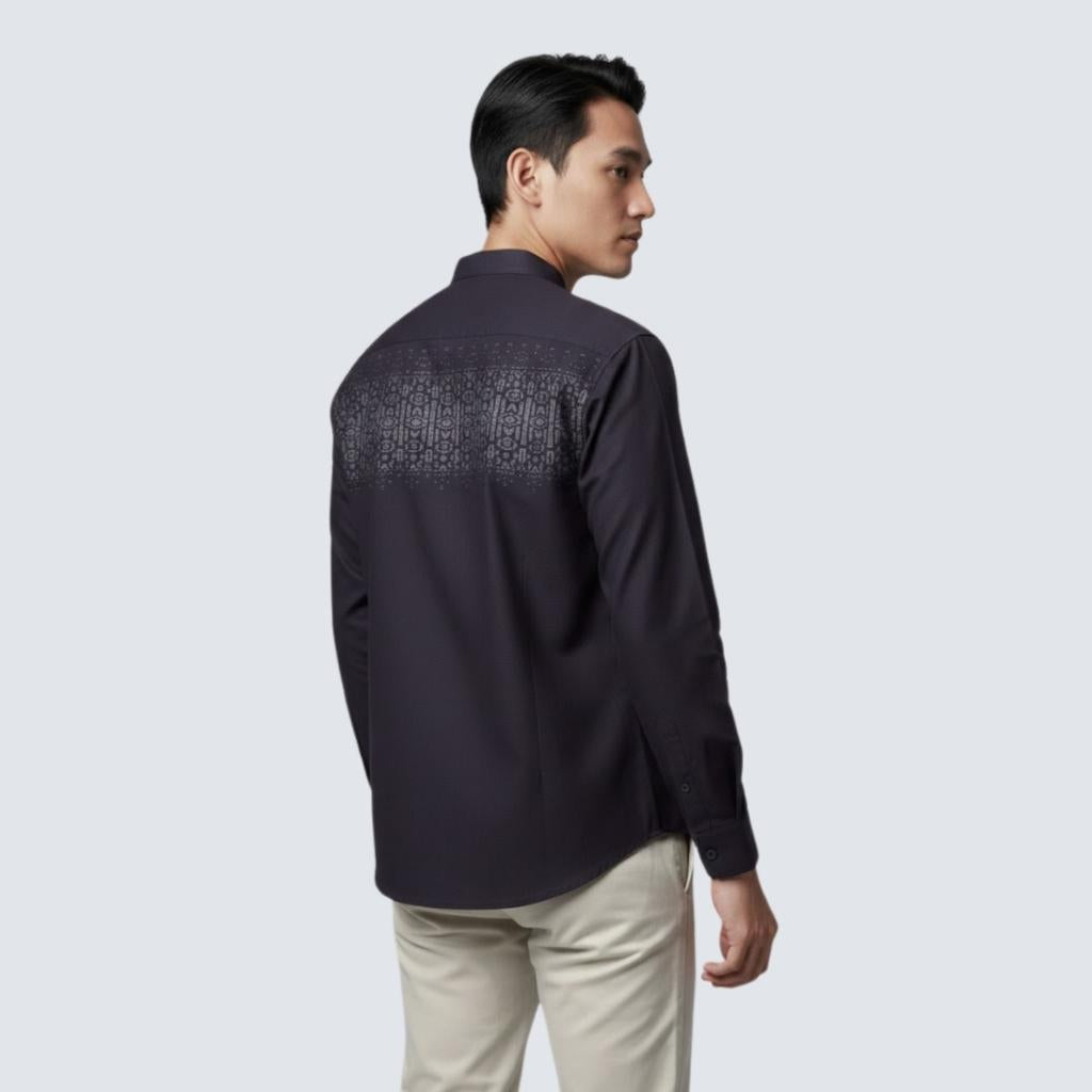 Odza Baju Koko Lengan Panjang Pria Kemeja Muslim Katun Regular Fit Bagisha Ungu Tua