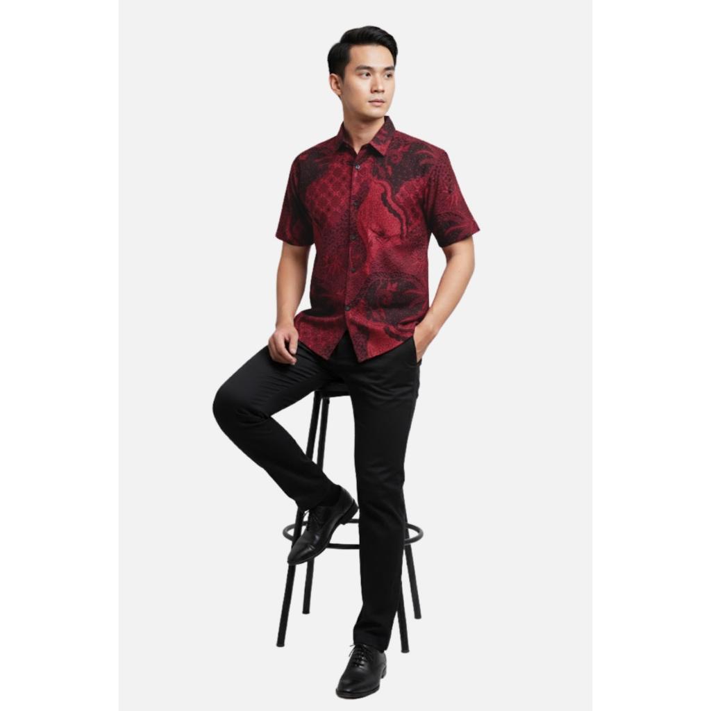 Odza Atasan Batik Couple Lengan Pendek Luaran Vest Rompi Set Baju Outer Pria Wanita Allsize Parama Merah Maroon Natal Imlek Sincia