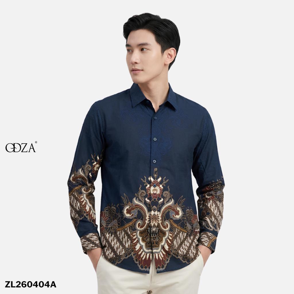Odza Kemeja Batik Pria Slim Fit Lengan Panjang Katun Premium Baju Kerja Kondangan Demis Hitam Navy