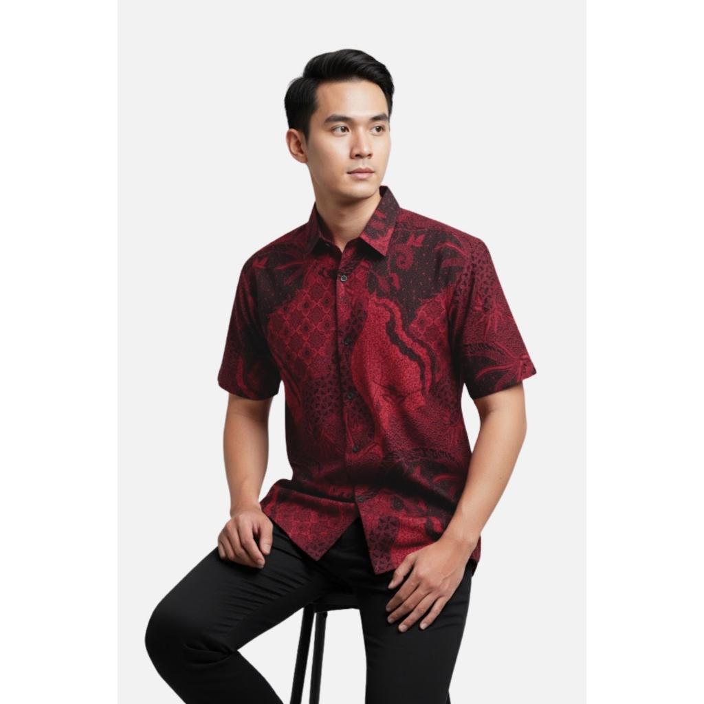 Odza Atasan Batik Couple Lengan Pendek Luaran Vest Rompi Set Baju Outer Pria Wanita Allsize Parama Merah Maroon Natal Imlek Sincia