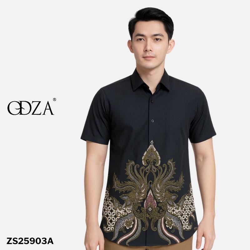 Odza Set Kemeja Rok Lilit Batik Couple Pria Wanita Lengan Pendek Kebaya Jumputan Hitam Naratama Motif Setelan