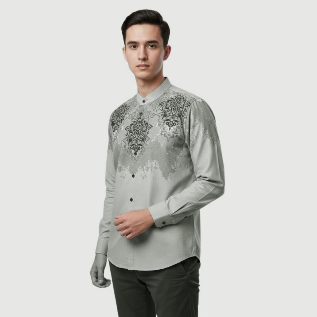 Baju Koko Kombinasi Batik Muslim Lengan Panjang Kerah Shanghai Modern Modern