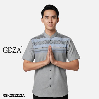 Odza Baju Koko Lengan Pendek Pria Dewasa Kemeja Kerah Mandarin Katun Import Model Terbaru Fahimka Cream