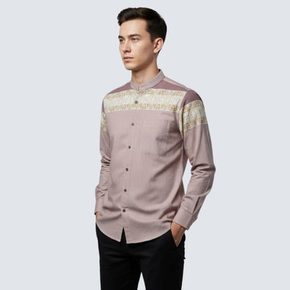 Odza Baju Koko Pria Lengan Panjang Jumbo Kemeja Muslim Regular Fit Modern Gifari Dusty Pink