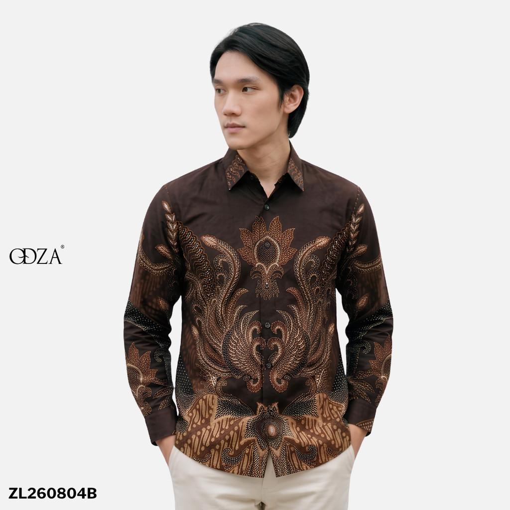 Odza Kemeja Batik Lengan Panjang Modern Pria Cotton Printing Slim Regular Fit Jumbo Spatia Hitam Maroon Coklat