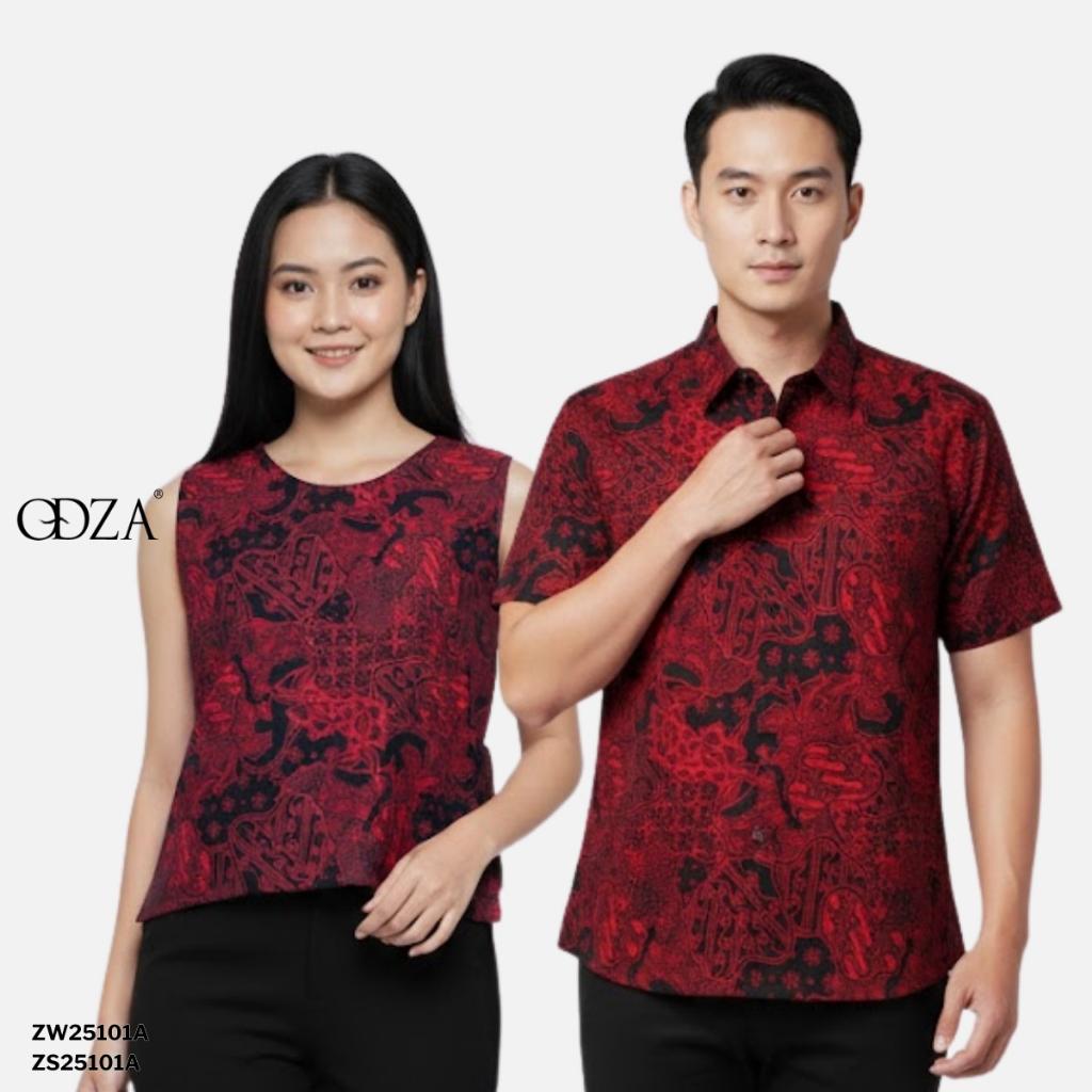 Odza Atasan Batik Couple Lengan Pendek Luaran Vest Rompi Set Baju Outer Pria Wanita Allsize Parama Merah Maroon Natal Imlek Sincia