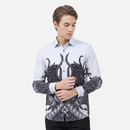 Odza Kemeja Batik Pria Slim Fit Lengan Panjang Katun Premium Baju Kerja Kondangan Saktora