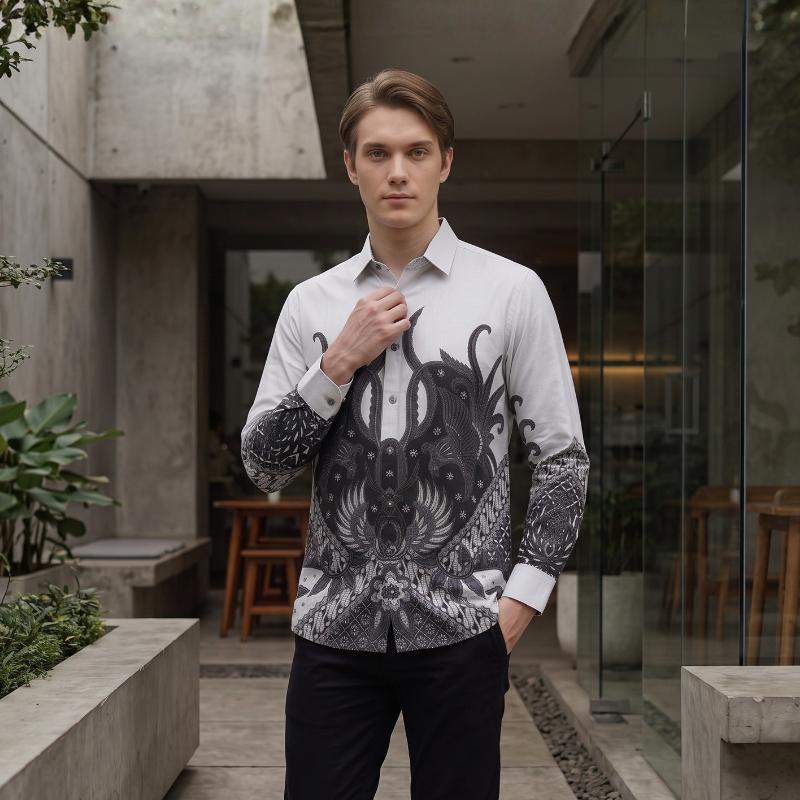 Odza Kemeja Batik Pria Slim Fit Lengan Panjang Katun Premium Baju Kerja Kondangan Saktora