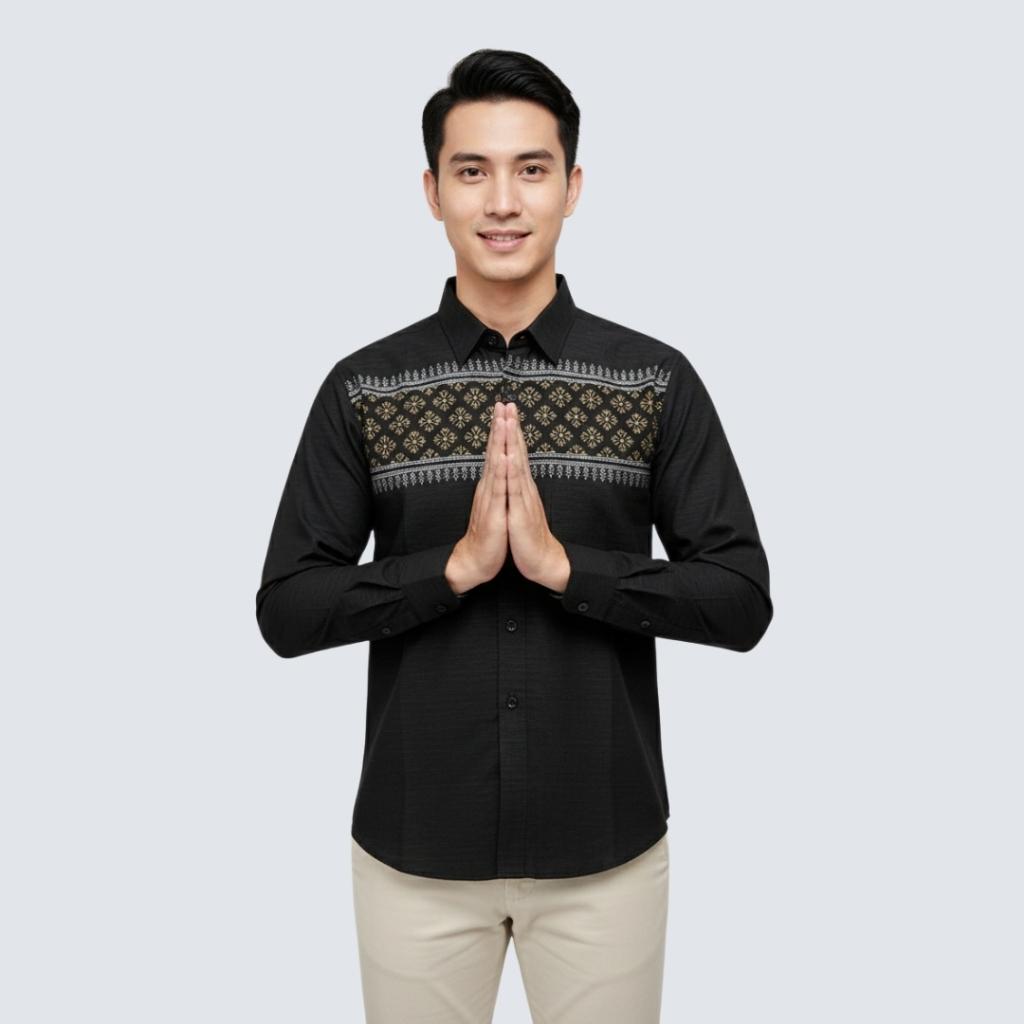 Odza Baju Koko Pria Lengan Panjang Modern Regular Fit Kemeja Atasan Muslim Size Besar Aafiyah Abu-abu