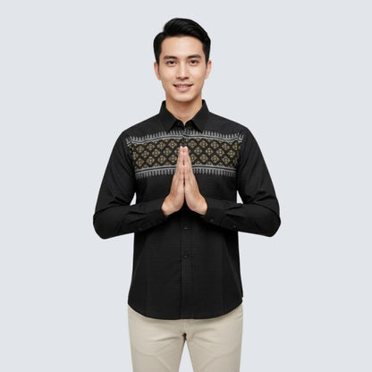 Odza Baju Koko Pria Lengan Panjang Modern Regular Fit Kemeja Atasan Muslim Size Besar Aafiyah Abu-abu