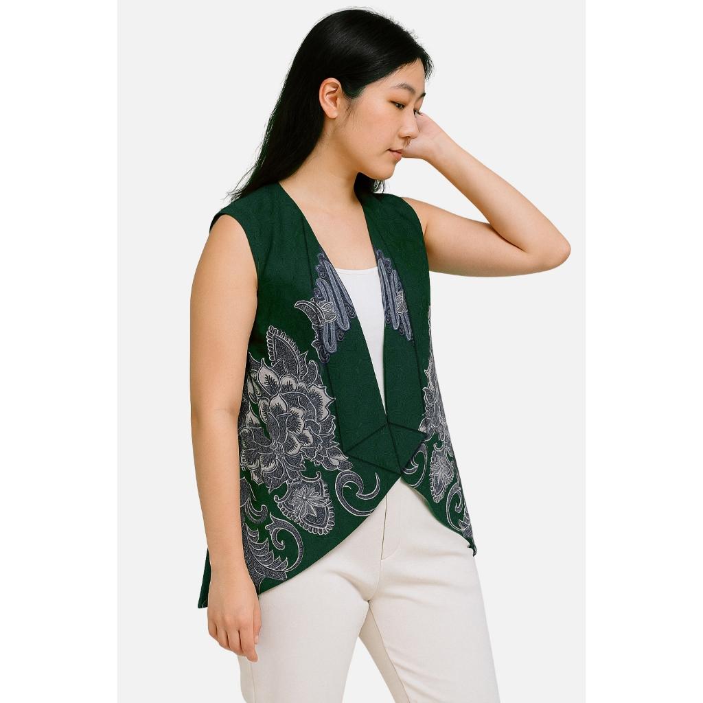 Odza Batik Couple Keluarga Kemeja Hem Pria Baju Lengan Pendek Outer Rompi Vest Pasangan Motif Hijau Jumbo Widyanata