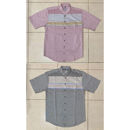 Odza Classic Baju Koko Modern Lengan Pendek Pria Atasan Muslim Regular Fit Dewasa Estisha Abu-abu