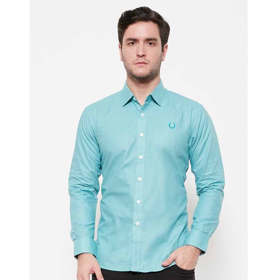 Baju Kemeja Lengan Panjang Hijau Muda Polos Pria Slimfit Atasan Formal Kantor