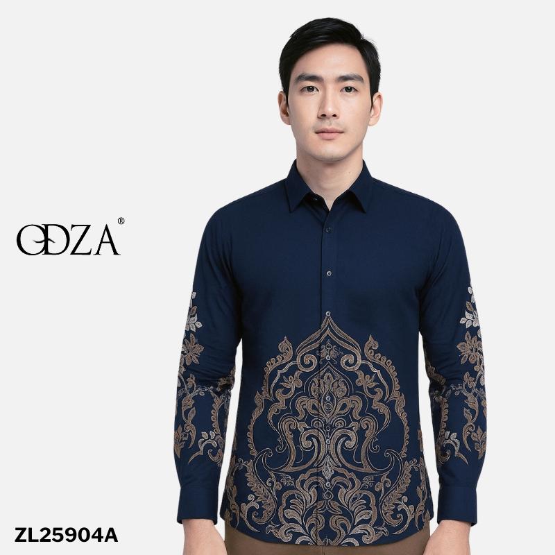Set Kemeja Batik Couple Pria Wanita Rok Lilit Slim Lengan Panjang Kebaya Jumputan Biru Navy Maheswara
