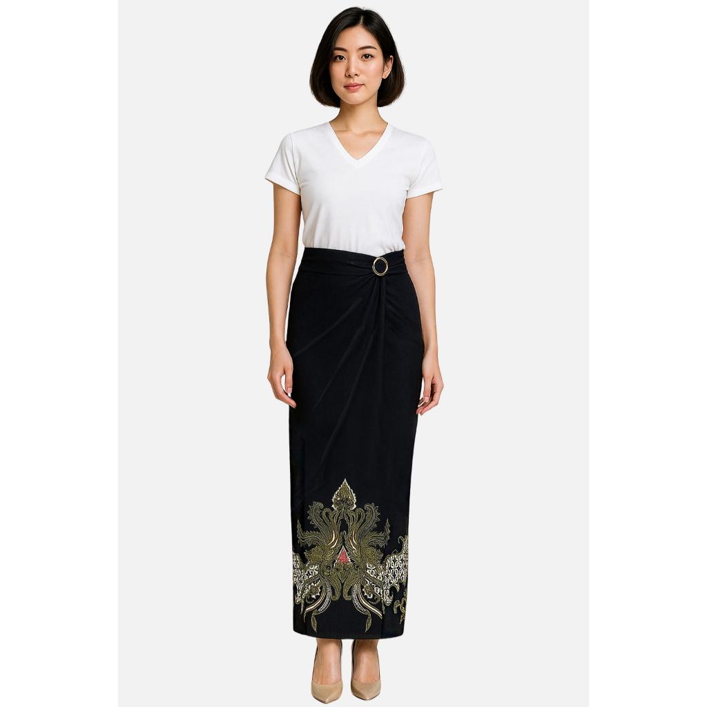 Odza Set Kemeja Rok Lilit Batik Couple Pria Wanita Lengan Pendek Kebaya Jumputan Hitam Naratama Motif Setelan