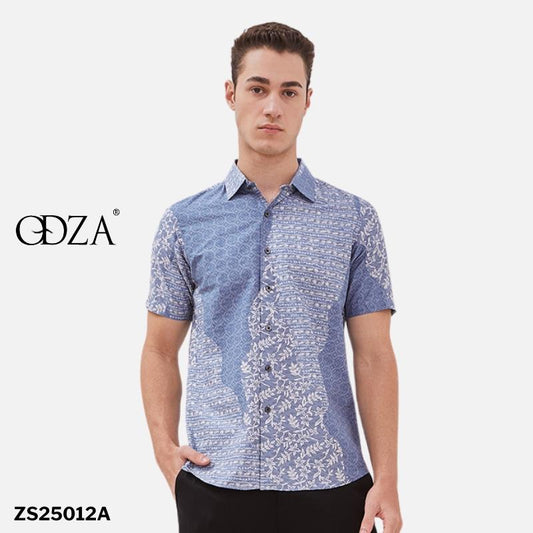Odza Baju Batik Pria Lengan Pendek Slim Fit Modern Hem Batik Solo Pekalongan Triattana