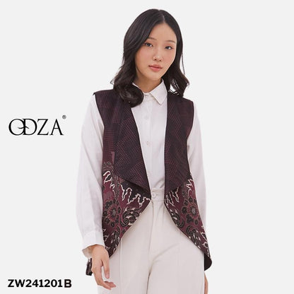 Odza Couple Set Kemeja Batik Lengan Pendek Pria Rompi Wanita Outer Vest Luaran Allsize Merah Maroon