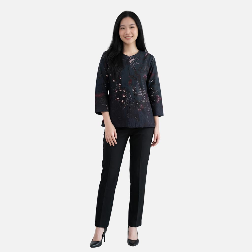 Odza Blouse Batik Wanita Lengan 7/8 Katun Premium Baju Kerja Kondangan Atasan Kebaya Decaddi Hitam