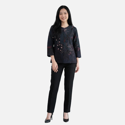 Odza Blouse Batik Wanita Lengan 7/8 Katun Premium Baju Kerja Kondangan Atasan Kebaya Decaddi Hitam