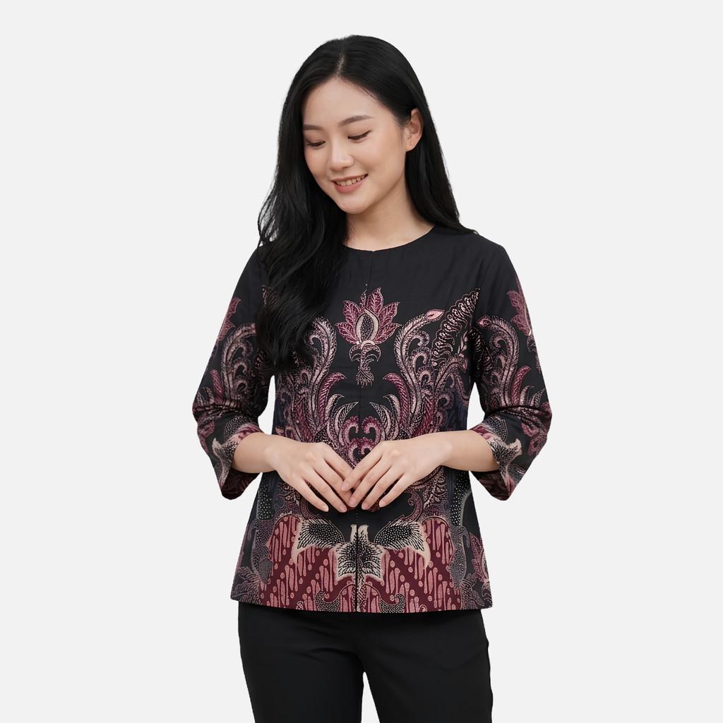 Odza Batik Couple Set Kemeja Pria Blouse Wanita Lengan Panjang 7/8 Katun Premium Kondangan Spatia Hitam Maroon