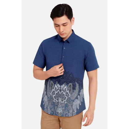 Odza Baju Batik Couple Kemeja Hem Pria Lengan Pendek Slim Fit Outer Rompi Vest Motif Biru Yogaswara