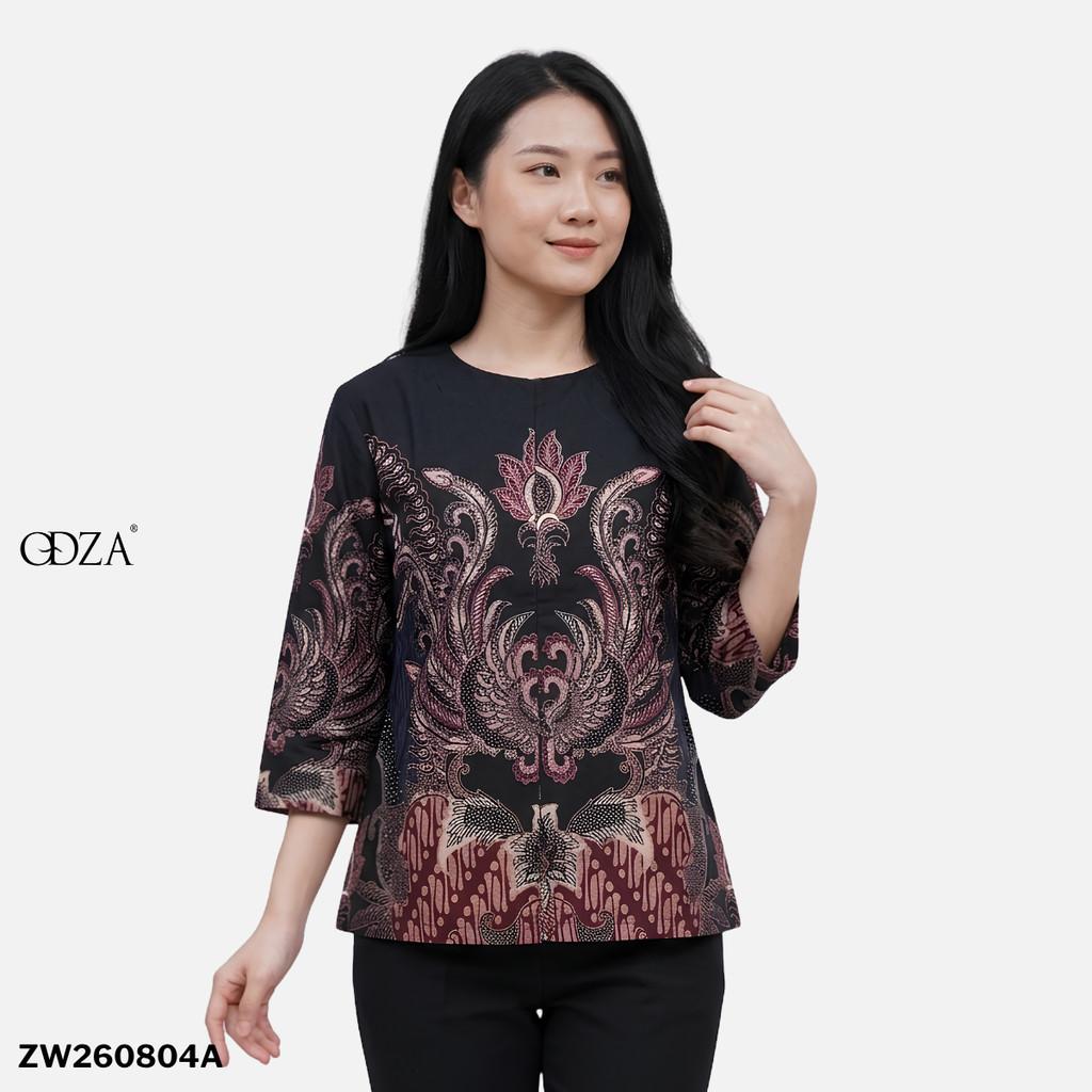 Odza Blouse Batik Wanita Lengan 7/8 Atasan Kemeja Kerja Kondangan Katun Premium Spatia Hitam Merah Maroon Coklat Tua
