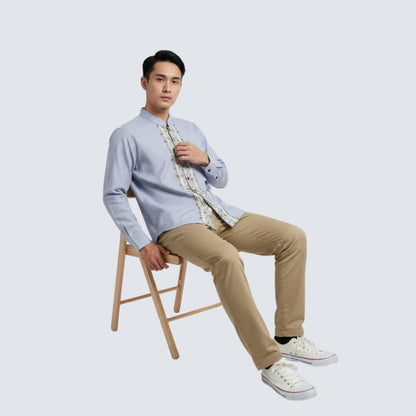 Odza Baju Koko Pria Lengan Panjang Jumbo Modern Baju Muslim Dewasa Cowok Regular Bukhori Biru Muda