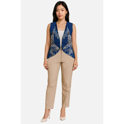 Odza Baju Batik Couple Kemeja Hem Pria Lengan Pendek Slim Fit Outer Rompi Vest Motif Biru Yogaswara