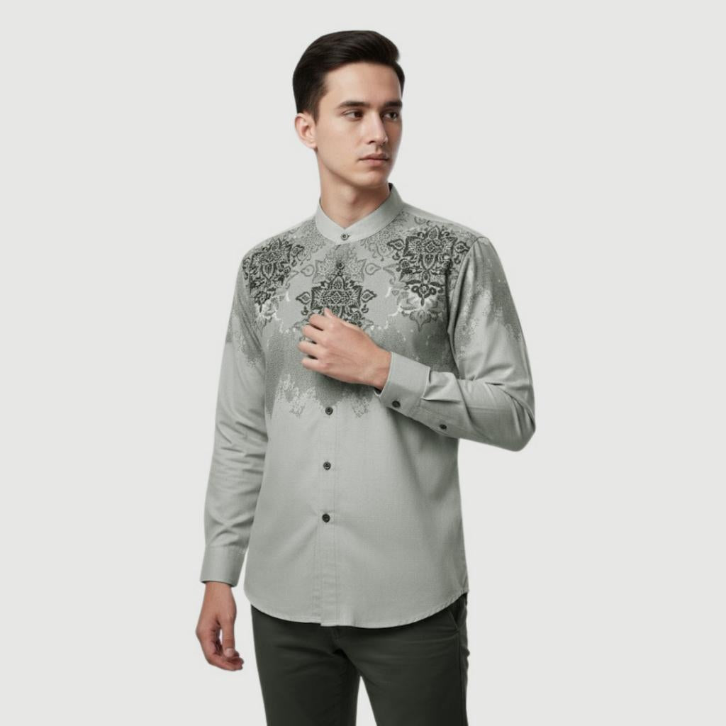 Baju Koko Kombinasi Batik Muslim Lengan Panjang Kerah Shanghai Modern Modern