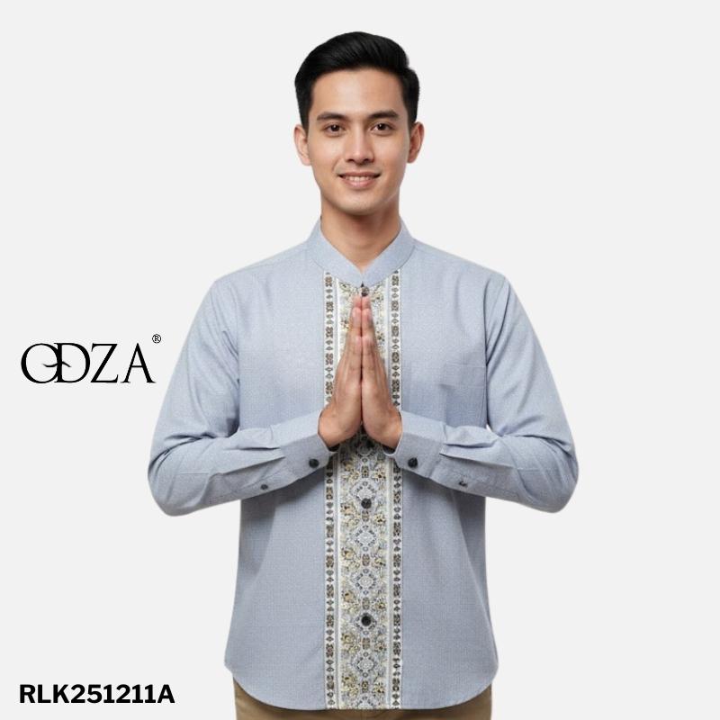Odza Baju Koko Pria Lengan Panjang Jumbo Modern Baju Muslim Dewasa Cowok Regular Bukhori Biru Muda