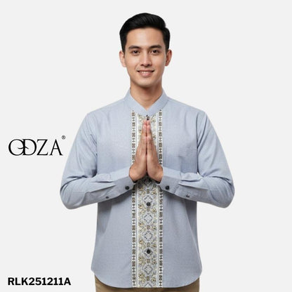 Odza Baju Koko Pria Lengan Panjang Jumbo Modern Baju Muslim Dewasa Cowok Regular Bukhori Biru Muda
